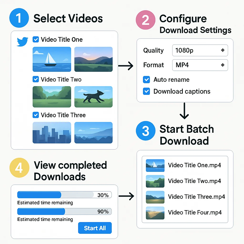 Interfaccia download batch MediaFetcher che mostra video multipli in elaborazione