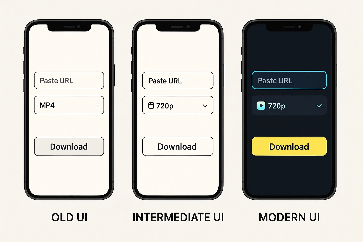 Confronto prima e dopo dell'interfaccia mobile di MediaFetcher